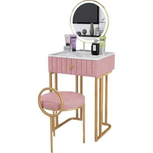 Wholesale Flannel Velvet Makeup Table Bedroom Furniture Mini Cosmetic Vanity Dressing Table Set Dresser with Led Light Mirror