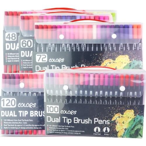 Professional 48/60/72/100/120 Colors Dual Tips Watercolor Brush Pen Art Markers Soft Brush Pen Manga Anime Sketch Drawing Marker