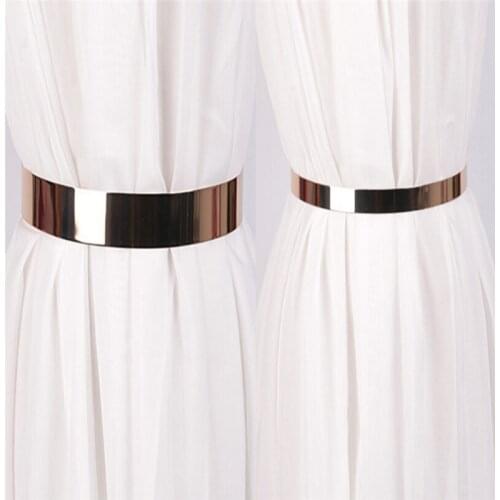 1pcs Women Belts Waistbands Metallic Wide Cummerbunds With ChainsPunk Full Metal Mirror Waist Belt 100cm - 135cm