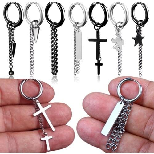 1Pcs Punk Black Multiple Styles Stainless Titanium Steel Stud Earrings For Men and Women Gothic Street Hip Hop Ear Clip Jewelry