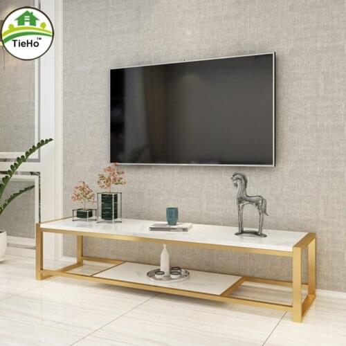 Modern Luxury Marble TV Furniture TV Cabinet TV Stand 2 Layer Storage Tables Living Room Furniture Gold Iron Small Apartment