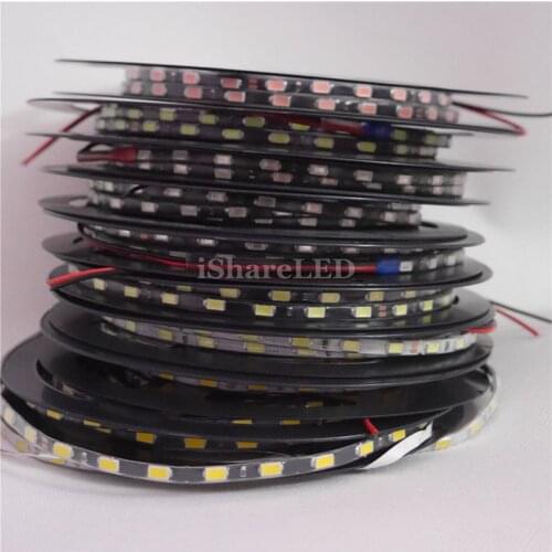 5M 5mm 5730 SMD LED Strip White Black PCB Warm White Blue Pink Iceblue RED Green 60LEDs/m IP66 Waterproof LED Light Strip DC12V