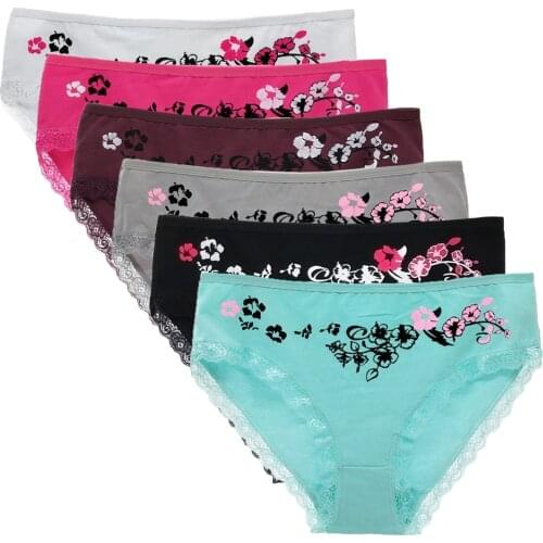 6pcs/lot Big yards 2XL/3XL/4XL Womens panties underwear High Waist Cotton Lady Mummy Pants Large Size Floral Printed Briefs