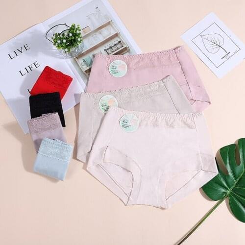 Solid Color High Waist Lace Sexy Woman Girl Cotton Panties Briefs Casual Comfortable Simple Fit Multiple Colors Home Underwear