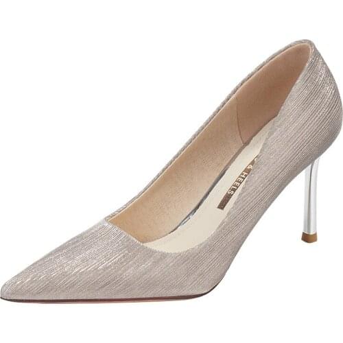 Brand Designer Womens Pumps Shiny Pointed Toe 6-8 CM Heels for Ladies Female Wedding Party Office Shoes