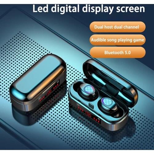 V7 TWS Wireless Bluetooth 5.0 Digital Earbuds Binaural Power Display Earphone Mini Size Waterproof Durable 300mAh Capicity