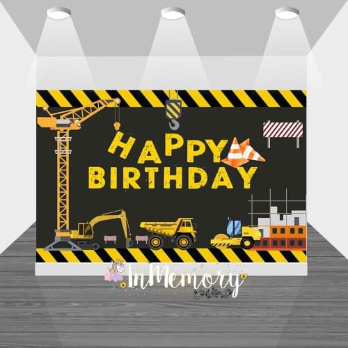 Vinyl Construction Theme Boy Birthday Party Photography Backdrop Builder Dump Truck Birthday Background Decor Props Photo Studio