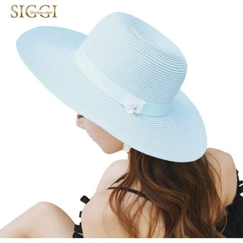 FANCET Summer Beach Sun Hats For Women Solid Wide Brim Stylish Decoration Paper Straw Hats Gorros Bonnets Soft Female 89606