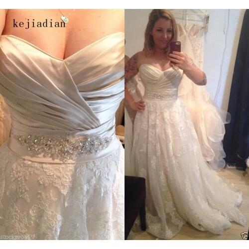 Satin sweetheart lace Wedding Dress beaded sashes Sexy Wedding Gown Bride Dress Vestido de noiva Robe de mariage