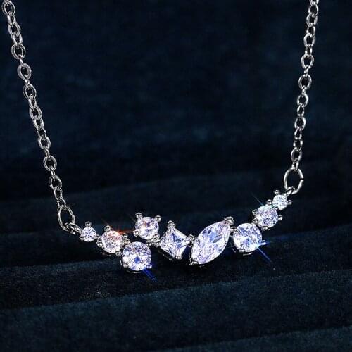 Exquisite Silver Color Inlay Zircon Pendant Necklace for Women Girls Clavicle Chain Charm Jewelry Fine Accessories