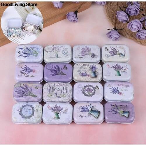 1PC Tin Can Storage Metal Box Lavender Small Empty Tinplate Organizer Jewelry Box Candy Case Storage Tinplate Tea Can Organizer