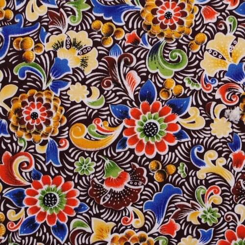 1 Yard Cotton Poplin Fabric for Sewing Patchwork, Dress, Cloth - Flowers on Brown Background (width=140cm)