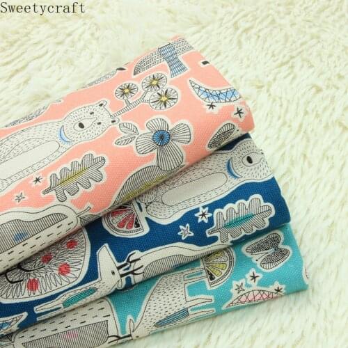 110x45cm High Quality Thick Cotton Linen Fabric By Yard Animal Forest Print Tissus DIY Sewing Bag cloth curtain Party Home Decor