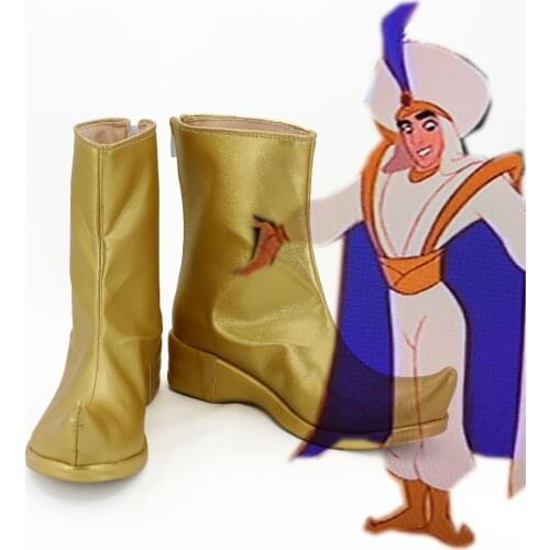 Aladdin Cosplay Boots Shoes For Halloween Costume Golden Color Boots Custom Made European Size