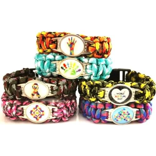 10PC World Autism Day Awareness Hope Ribbon Paracord Survival Outdoor Bracelets for Women Men Friendship Rope Bracelet Jewelry