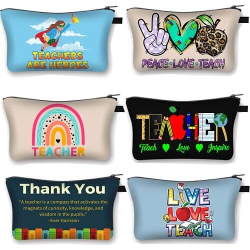 Love To Teach Cosmetic Case Teacher Rainbow Toiletries Bags Women Makeup Bag Storage Wash Pouch Girls Cosmetic Bag Organizers