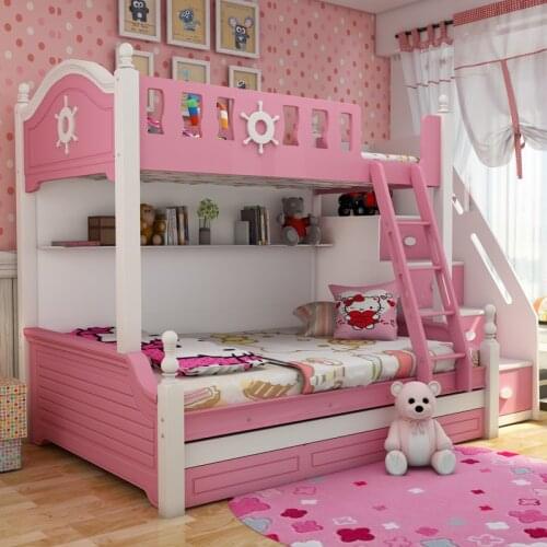Childrens bunk bed High and low multi-function ladder cabinet bed Solid wood childrens bed and bed combination