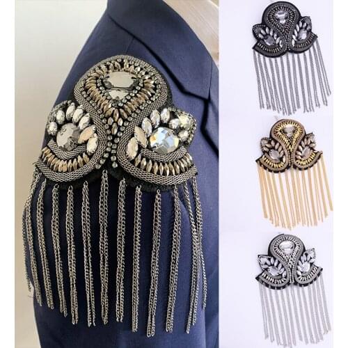 DIY one piece breastpin tassels shoulder board Epaulet metal patches for clothing QR-2559