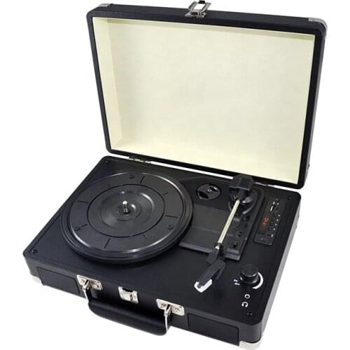 Home Bluetooth Wireless Auto Stop 3 Speed Suitcase Vinyl Record Player Turntable with Cartridge