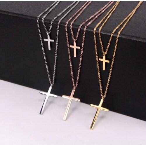 Stainless Steel double-deck Lover Cross Pendants Necklace Couple Romantic Necklaces Women Wedding Jewelry Gift