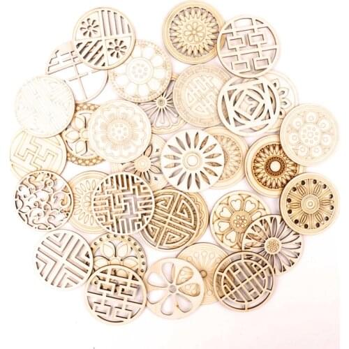 Chinese style Retro Frame Wooden Pattern Round Scrapbooking Craft Handmade Accessory Sewing Home Decorion DIY 5pcs 64mm MZ262