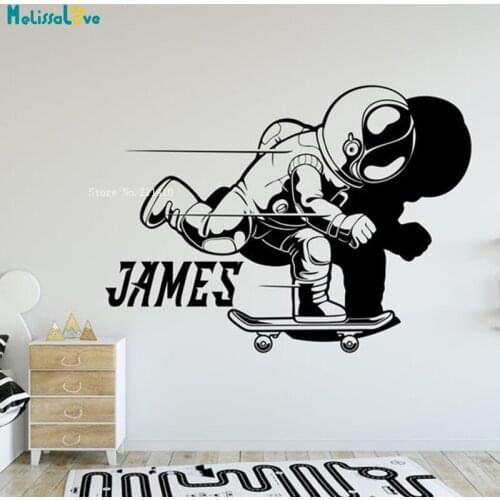 Space Skate Personalized Wall Stickers Home Kids Boys Room Decals Nursery Rocket Ship Murals YT6123