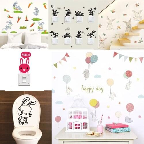 Rabbit carrot flower balloons flag wall stickers for kids rooms home decor switch wall decals poster mural art home decoration