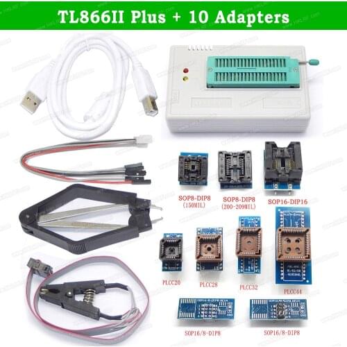 Minipro TL866II Plus Universal Nand Programmer + 10 Items SOP16 SOP28 PLCC20 32 48 Adapters With Extractor Clip