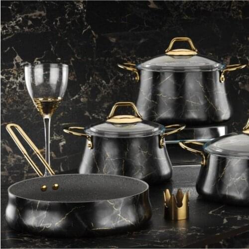 Marble 7 Piece Marble Pot Pan Set deep cookware frying pan edible pots