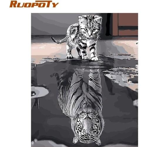 RUOPOTY Frame Lovely Cat DIY Painting By Numbers Kit Animals Handpainted Oil Painting Unique Gift For Home Decor 40x50cm Artwork