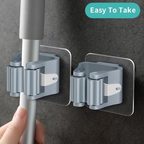 Broom Mop Holder Wall Mount Stickers Multipurpose Self-adhesive Hanging Hooks for Bathroom Kitchen Organizer Without Drilling