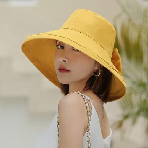New fashion elegant vintage classical hat summer travel sun shade women wild simple beach solid cute big bow hat 5 colors