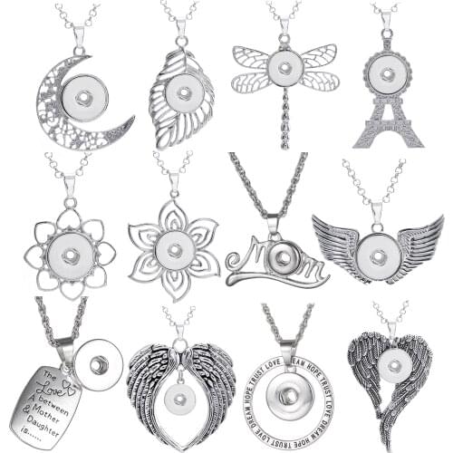 New Snap Jewelry Necklaces Metal Owl Flower Angel Wing 18mm Snap Button Necklace for Women Snaps Pendant Necklace