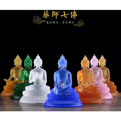 Wholesale figure Buddha HOME efficacious Talisman Protection # 7P Retro Tibetan Medicine Guru Buddha Colored Glaze Buddha statue