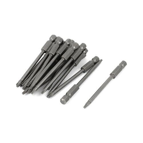 T10 Point 1/4" Hex Shank 75mm Long Magnetic Torx Screwdriver Bits Gray 20pcs