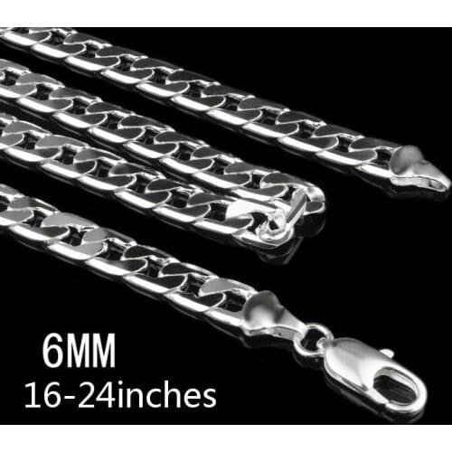16 18 20 22 24INCHES Free shipping Beautiful fashion silver color charm solid 6MM men noble chain pretty Girl Necklace JEWELRY