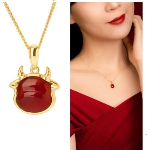 Trendy Chinese Zodiac Crystal OX Pendant Necklace For Women Jewelry Fashion Gold Bull Necklaces Lady Accessories New Year Gift