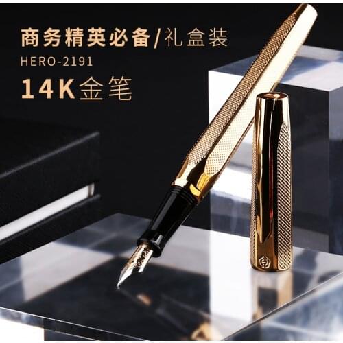 14K gold Fountain Pen Golden Engraving Ripples Two-head Medium Nib Gift Pen and gift box packaging