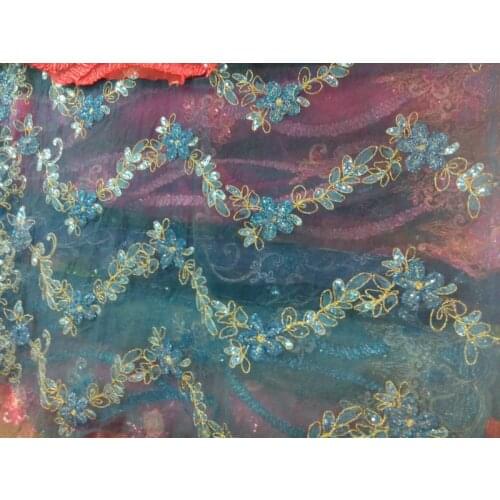Blue star flower sequin embroidery for wedding new fashion voile flashing high level african lace african chemical lace fabrics