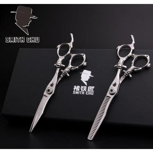 Smith Chu High Quality Mammon Glyph 6 Inch 440C Stainless Steel Professional Salon Glorious Thinning Scissors Hair Scissors Set