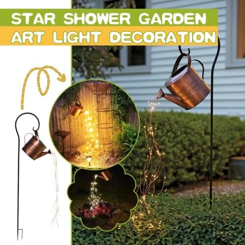 Star Shower Garden Art Light Watering Can Waterfall Lights Outdoor Garden Decor LED Lamp Yard Romantic Outdoor Decoration