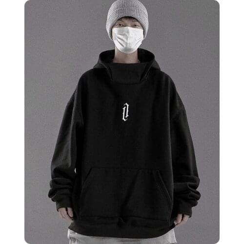 Autumn winter stand collar hoodie loose comfortable Mens clothes Harajuku Hiphop streetwear Fleece hooded oversize Sweatshirt