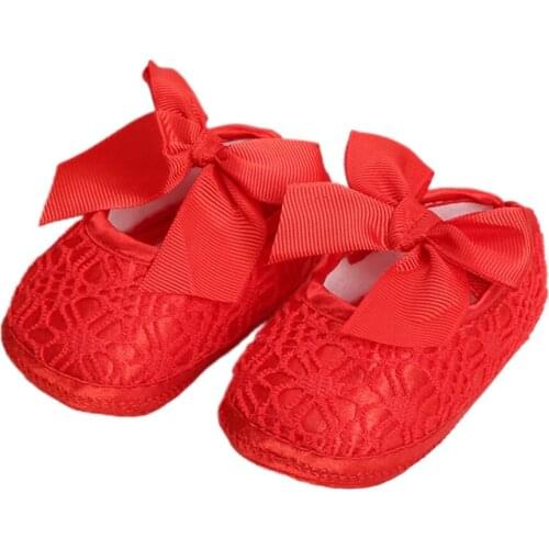 Baby Girl Baptism Shoes, Soft Sole Bowknot Princess Dress Shoes Non-Slip Infant Prewalkers, 0-12 Months