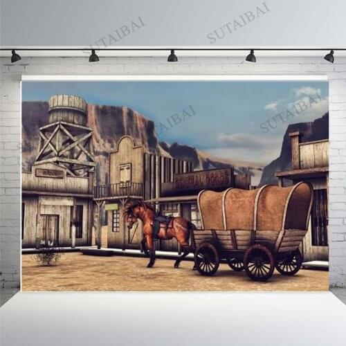 Wild West Saloon Barn Goods Ware Horse Cart Hotel Mountain Wallpaper Custom Photo Background Studio Backdrop Photography Vinyl