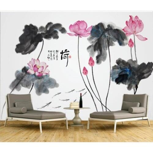 WDBH Custom photo 3d wallpaper New Chinese ink lotus flower painting home decor 3d wall mural wallpaper for living room