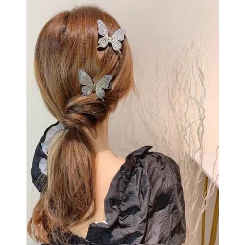 Super Fairy Full Diamond Butterfly Hairpin Simple Side Clip Bangs Clip Hair Card Headdress Duckbill Clip Hair Jewelry