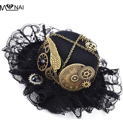 Women Gothic Steampunk Mini Hat Lace Hair Clip Wing Gears Steampunk Hairpin Headdress Accessories