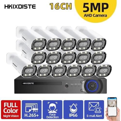 16CH AHD DVR IP66 Ourdoor Full Color Night Motion Detection Security System Set 5MP CCTV Video Surveillance Camera System Kit