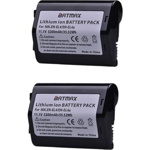 Batmax 2PCS 3200mAh EN-EL4 EN EL4 EN-EL4a Camera Bateria Akku for Nikon D2H D2Hs D2X D2Xs D3 D3S F6 MH-21 Cameras
