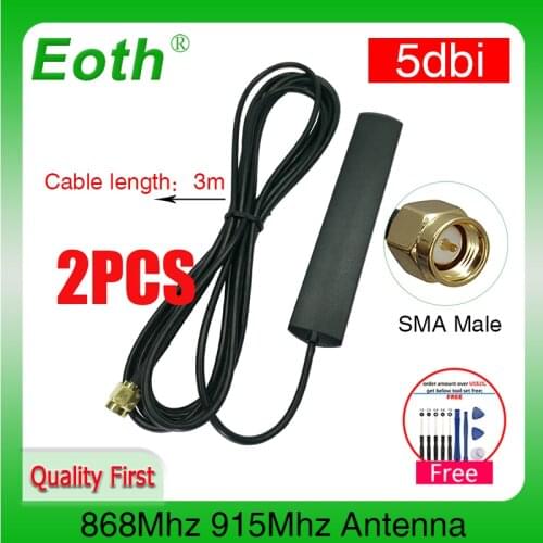2pcs Eoth GSM antenna 868mhz 915mhza SMA Male connector 5dbi 868 mhz 915 IOT antena strip patch antenne Aerial 3 meters Cable